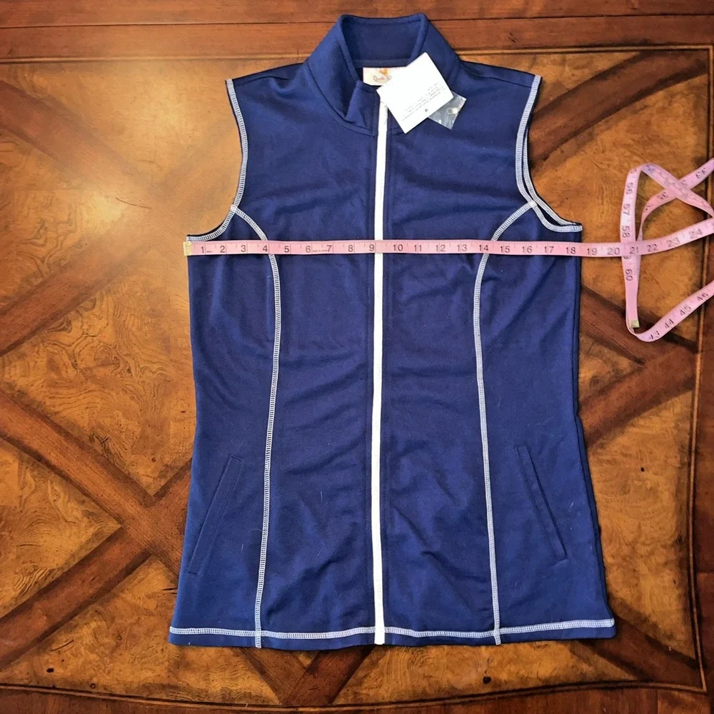 Quacker Factory Vest‎ Women XS Blue French Terry Casual Layering Rhinestone Zip